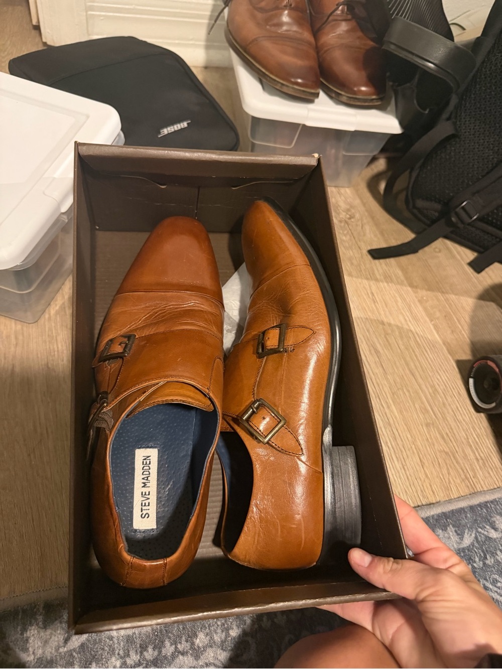 Steve Madden Men's Double Monk Strap Shoes - Cognac Brown